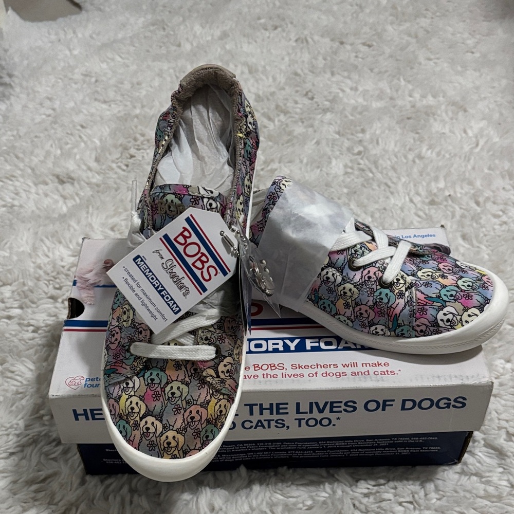 Skechers BOBS Kids' Colorful Dog Print Sneakers